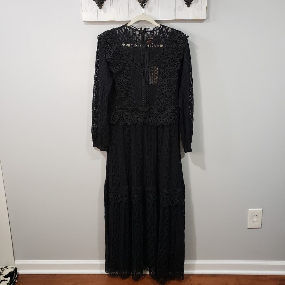 Johnny Was Luna Lace Maxi Dress Womens S Black Long Sleeve NWT No Slip